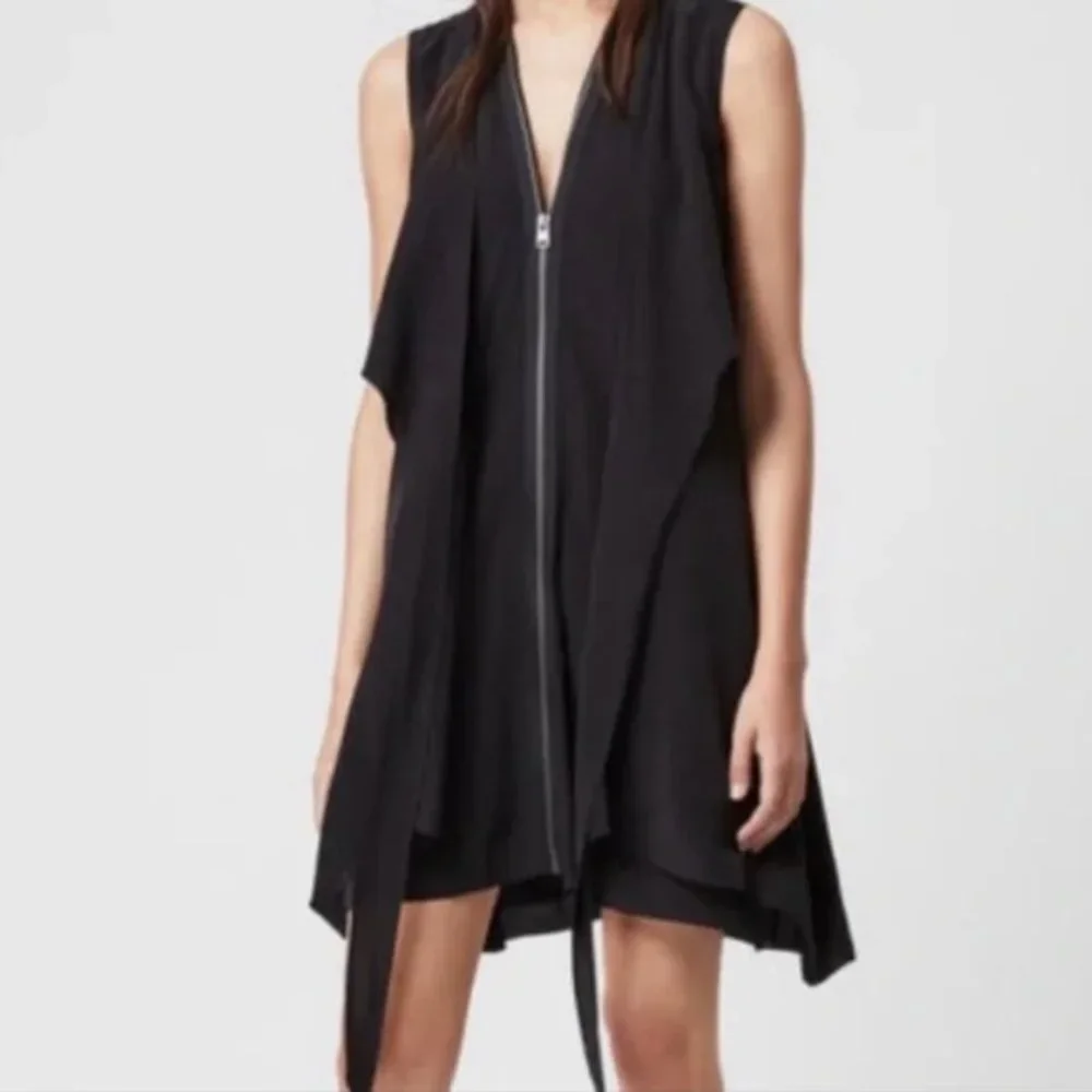 All Saints 100% Silk Zipper Front Little Black Dress - Picture 2 of 8